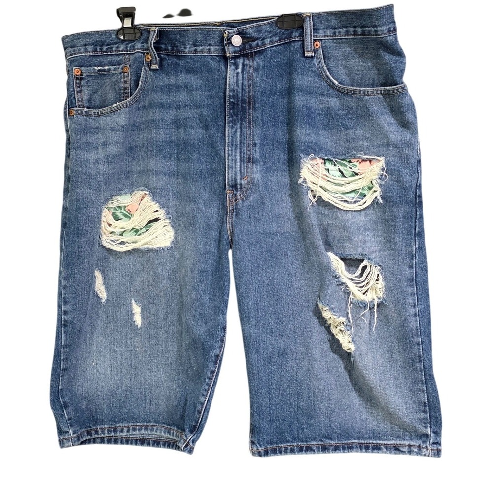 Levi's 569 Loose Straight Denim Shorts Mens 42 Blue Distressed Floral